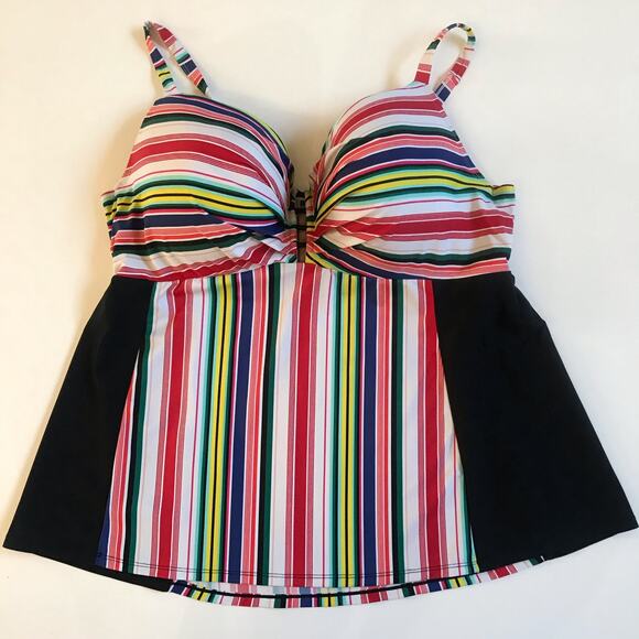 Lane Bryant Cacique Swim Tankini Top 46DD Full Bra EUC Stripe Beach Underwire - Picture 2 of 11